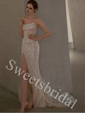 Sexy Strapless Sleeveless Side slit Sheath Long Prom Dress,SW1968