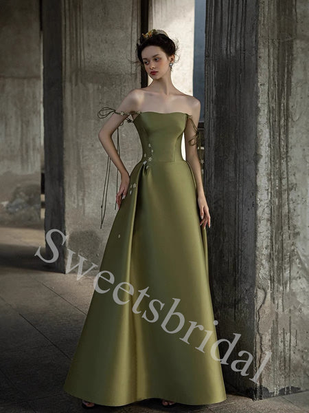 Elegant Strapless Sleeveless A-line Long Prom Dress,SW1943
