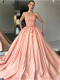 Elegant Strapless Sleeveless A-line Prom Dresses,SW1887