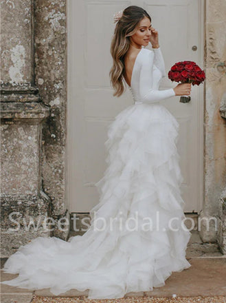 Elegant Long sleeves A-line tulle Wedding Dresses,DB0274