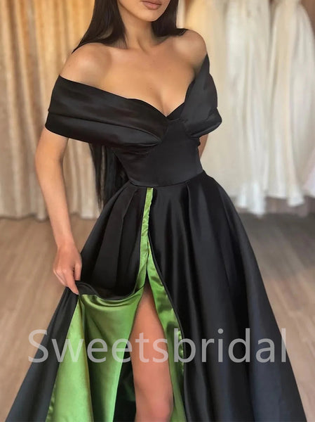 Elegant Off shoulder V-neck Side slit A-line Prom Dresses, SW1534