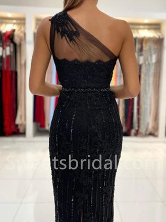 Elegant One shoulder Sleeveless Mermaid Prom Dresses, SW1522