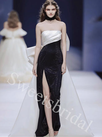 Sexy Strapless Sleeveless Side slit Sheath Long Prom Dress,SW1969