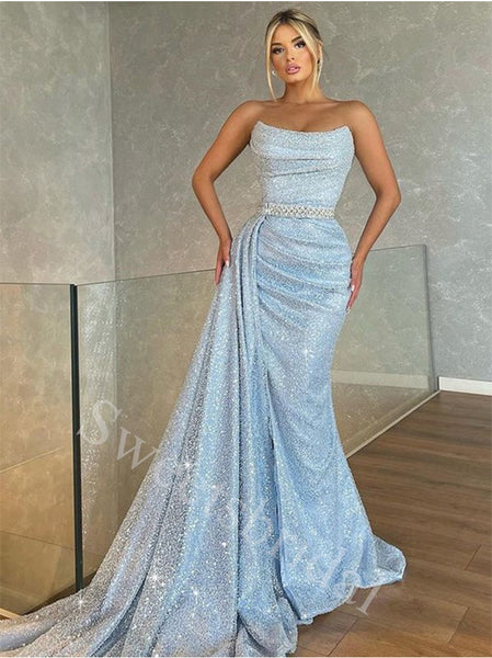 Elegant Strapless Sleeveless Mermaid Prom Dresses,SW1882