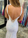 Sexy V-neck Sleeveless Side slit Mermaid Prom Dresses,SW1708