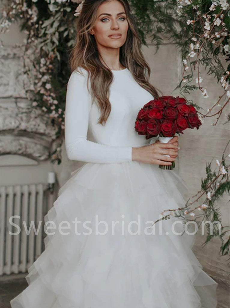 Elegant Long sleeves A-line tulle Wedding Dresses,DB0274