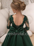 Beautiful Long sleeves Soft satin A Line Flower Girl Dresses, FGS0040