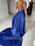 Elegant Spaghetti straps Deep V-neck Side slit Mermaid Prom Dresses, SW1537