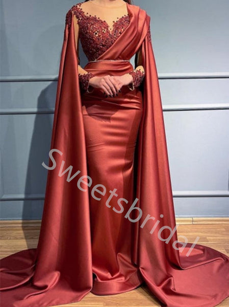 Elegant V-neck Long sleeves Mermaid Prom Dresses,SW1730