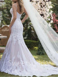 Sexy Spaghetti strapsV-neck Mermaid Lace applique Wedding Dresses,DB0323