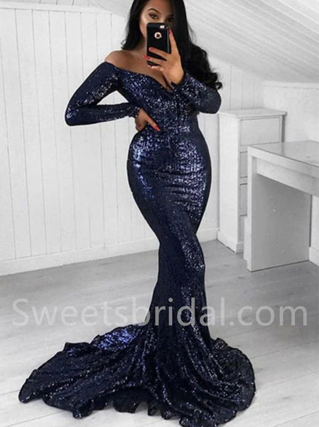 Elegant Off shoulder V-neck Mermaid Prom Dresses, SW1524