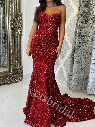 Sexy Sweetheart Sleeveless Mermaid Prom Dresses,SW1888