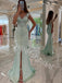 Sexy V-neck Side slit Mermaid Prom Dresses,SW1729