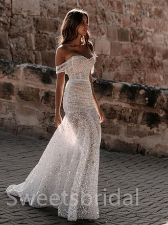 Simple Sweetheart Off-shoulder Mermaid Wedding Dresses,DB0190