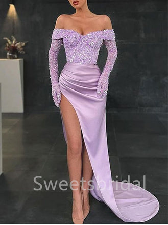 Sexy Sweetheart Off-shoulder Side slit Mermaid Prom Dresses, SW1381