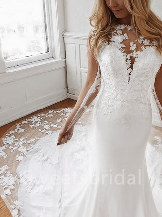 Sexy Sleeveless Sweetheart Mermaid Lace applique Wedding Dresses,DB0325
