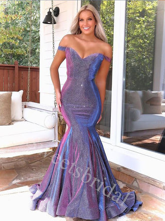 Sexy V-neck Off shoulder Mermaid Prom Dresses,SW1893