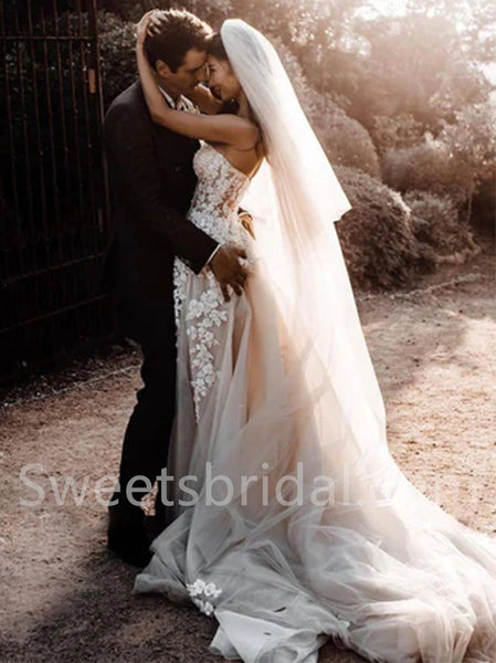 Elegant Sweetheart Sleeveless A-line lace applique Wedding Dresses,DB0282