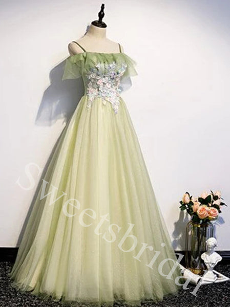 Elegant Off shoulder Sleeveless A-line Long Prom Dress,SW1980