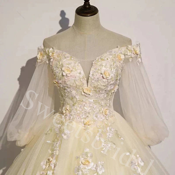 Elegant Long sleeves V-neck A-line Long Prom Dress,SW1940