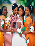 V-neck Off-shoulder Elegant Simple Pretty Long Bridesmaid DressesSWE1318