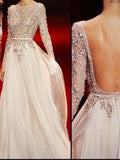 Long Sleeves Charming Floor-length Backless Cocktail Evening Party Cocktail Prom Dresses Online,PD0201