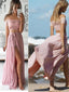 Long Two Pieces Off Shoulder Side Slit Sexy A-line Pink Prom Dress,PD0050