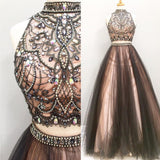 Gorgeous Two Pieces Open Back Vintage Ball Gown Long Prom Dresses. DB081