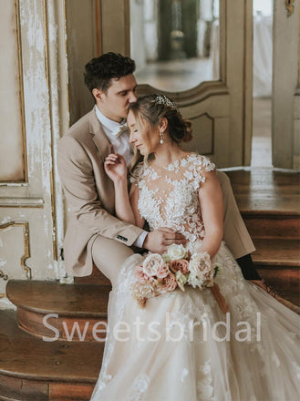 Sexy V-neck Cap-sleeves A-line Lace applique Wedding Dresses,DB0313