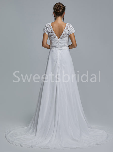 Elegant Cap sleeves V-neck A-line Lace applique Wedding Dresses,DB0267
