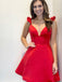 Simple V-neck Satin Mini Short Homecoming Dresses, BTW299