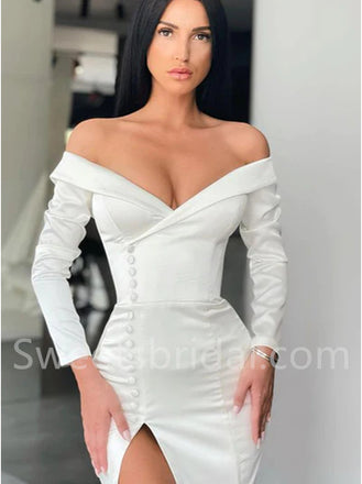 Sexy V-neck Long sleeves Side slit Mermaid Prom Dresses, SW1503