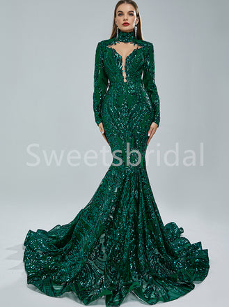 Elegant V-neck Long sleeves Mermaid Prom Dresses,SW1484