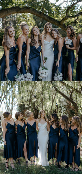 Simple V-neck Navy Blue Knee-lenght Bridesmaid Dresses Online, SW1052