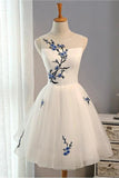 Elegant Applique Lace Up Tulle A Line Short Homecoming Dresses, BTW154