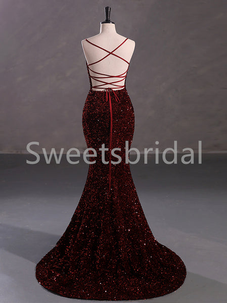 Sexy Square Spaghetti straps Mermaid Prom Dresses, SW1487