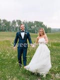 Elegant Strapless A-line Lace applique Wedding Dresses, DB0254