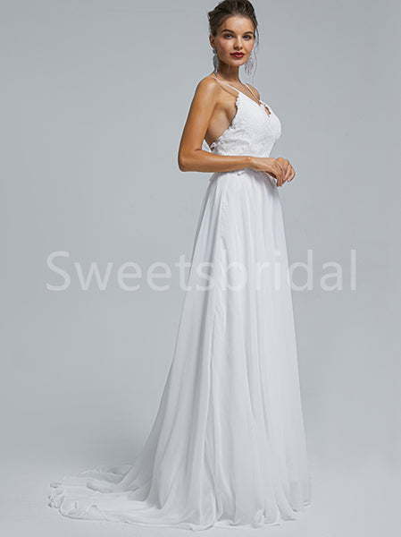 Elegant Spaghetti straps V-neck A-line Lace applique Wedding Dresses, DB0263