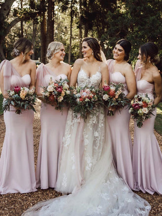 Charming One-shoulder Sleeveless Mermaid Bridesmaid Dresses, SW1158