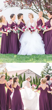 Cheap Spaghetti Strap A Line Mismatched Chiffon Long Bridesmaid Dresses, SW1009