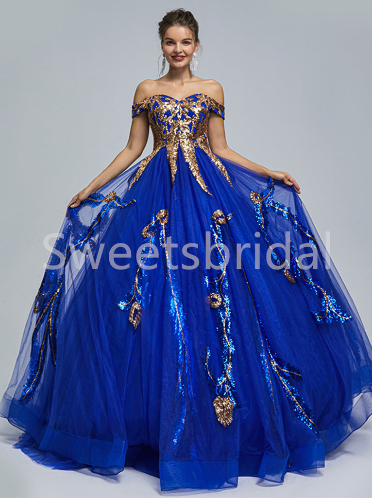 Elegant Off shoulder Sleeveless A-line Prom Dresses, SW1493