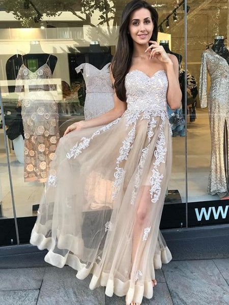 Charming Sweetheart Sleeveless Lace Ball Gown Long Prom Dresses. DB1045