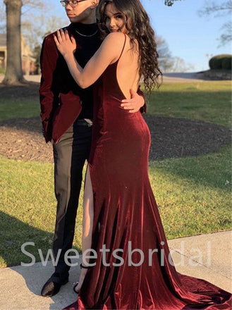 Sexy Spaghetti straps Deep V-neck Side slit Mermaid Prom Dresses, SW1546