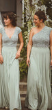 Simple V-neck Short Sleeve Chiffon Sequin Long Bridesmaid Dresses.DB10836
