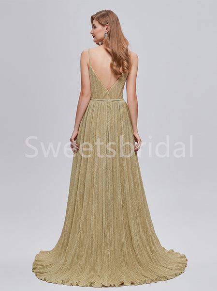 Elegant V-neck Spaghetti straps A-line Prom Dresses, SW1485