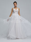 Elegant Spaghetti straps V-neck A-line Lace applique Wedding Dresses, DB0262