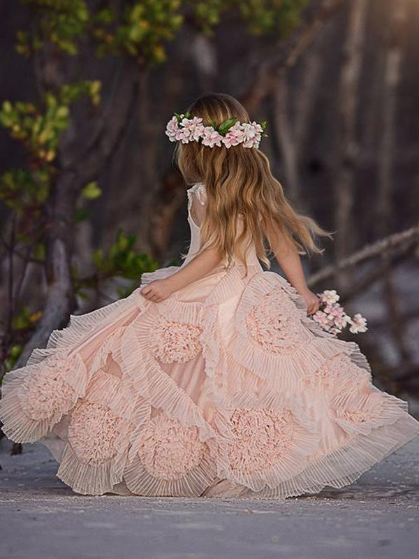 Blush Pink Cute Cheap Vintage Flower Girl Dresses, GTE2121