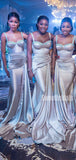 Newest Spaghetti Straps Simple Long Mermaid Bridesmaid Dresses,SWE1256