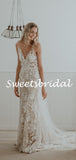 Vintage V-neck Mermaid Lace Sleeveless Long Wedding Dresses Evening Dresses,WD1146