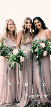 Mismatched V-neck A-line Floor-length Long Bridesmaid Dresses, SW1214
